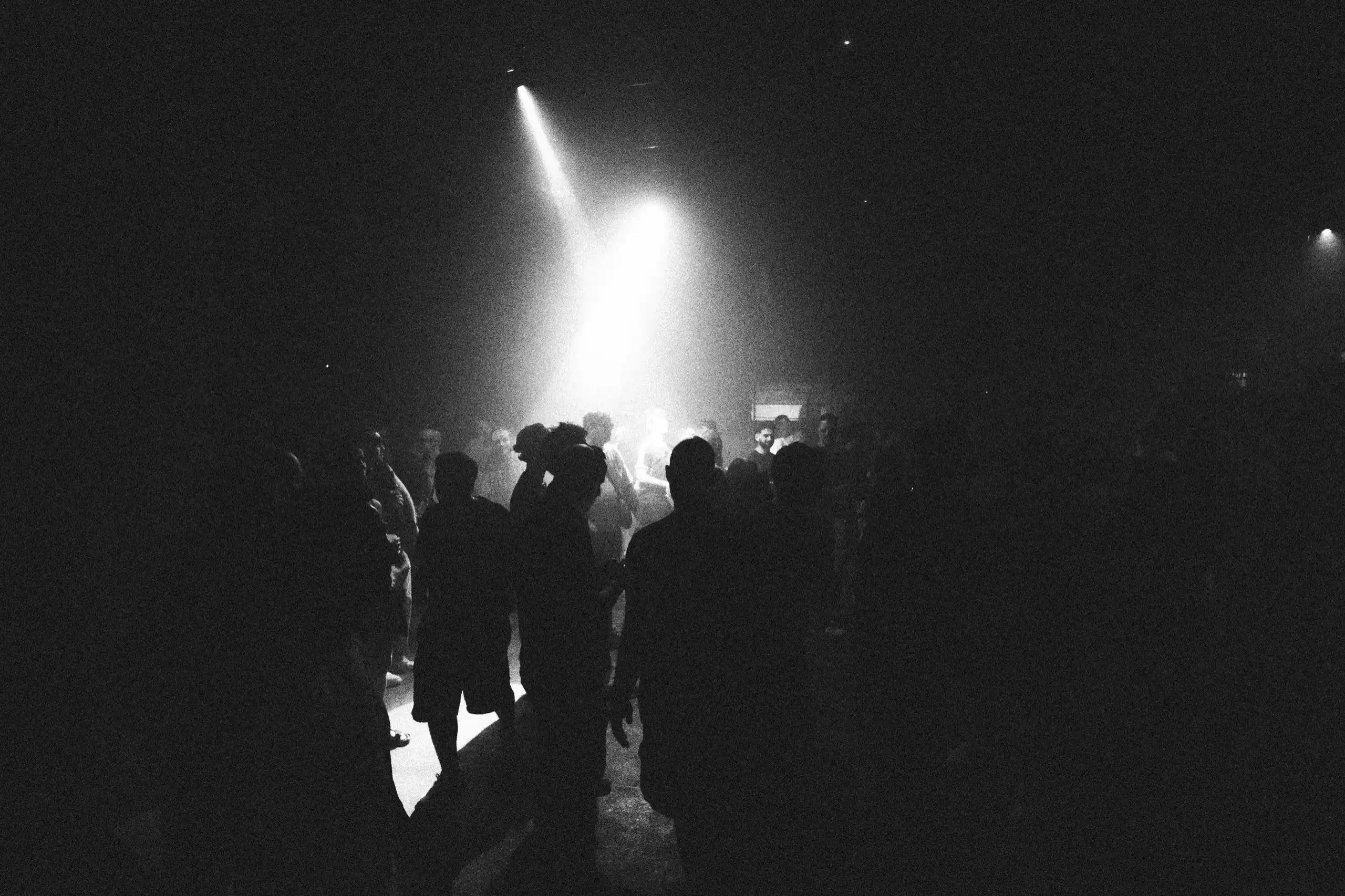 Focos blancos que se abren paso entre la niebla y el público